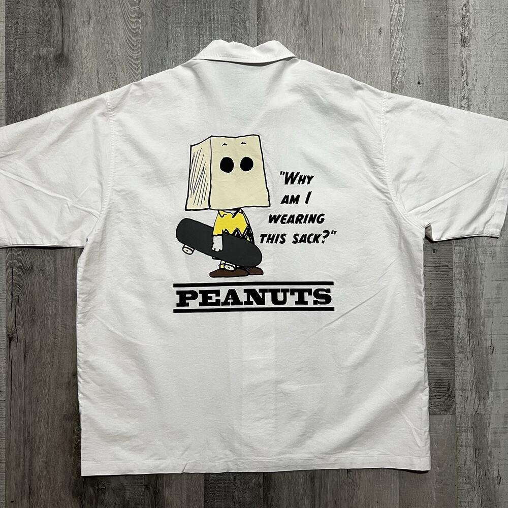 VTG Nutmeg PEANUTS NWT Snoopy White Why Am I Wearing This Sack Skater Work Shirt
